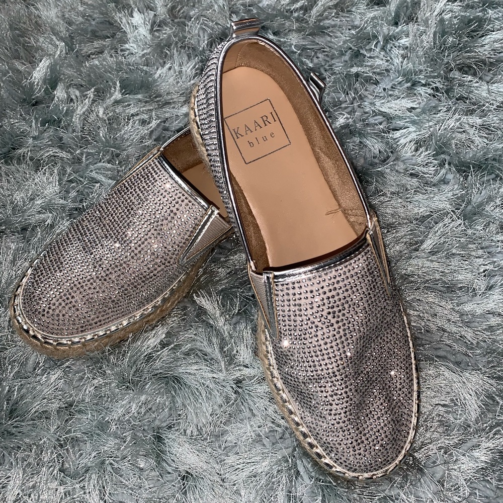 Kaari Blue Espadrille Slip On Shoe, size 7, beige in color with beading